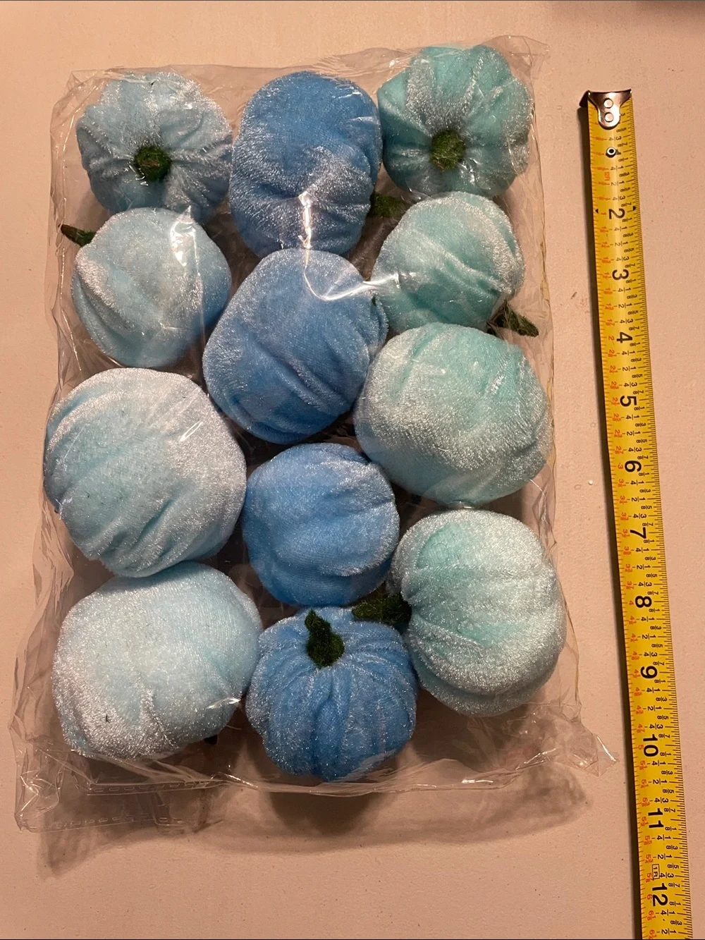 Blue Velvet Decorative Pumpkin Set for Home Party Supplies 12ct New